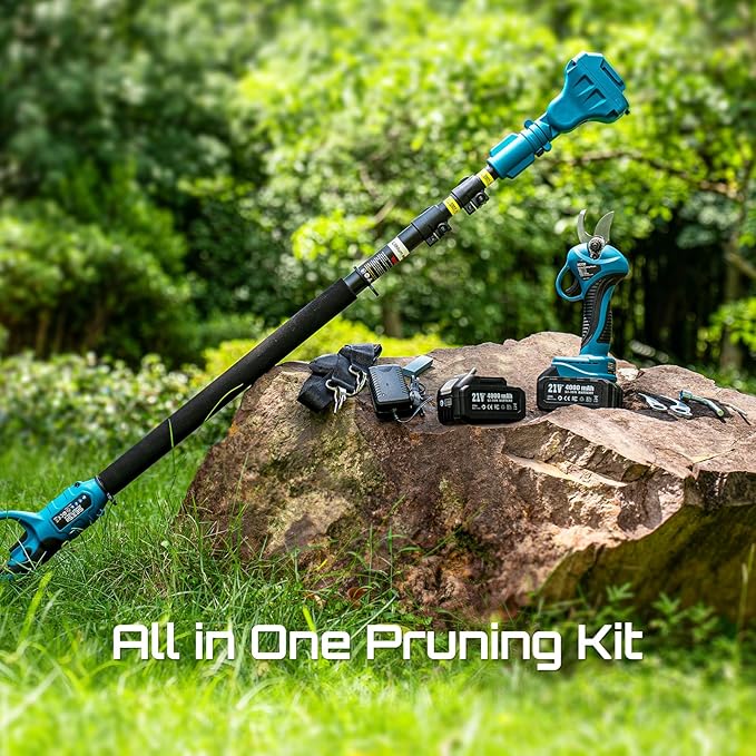 Seesii 2-in-1 Cordless Electric Pruning Shears with Pole, 15Ft Reach, 1.2" Cutting Diameter, 21V 2x 4000mAh Batteries, Battery Powered Tree Pruner with Brushless Motor for Efficient Branch Trimming-VerdiqueGarden