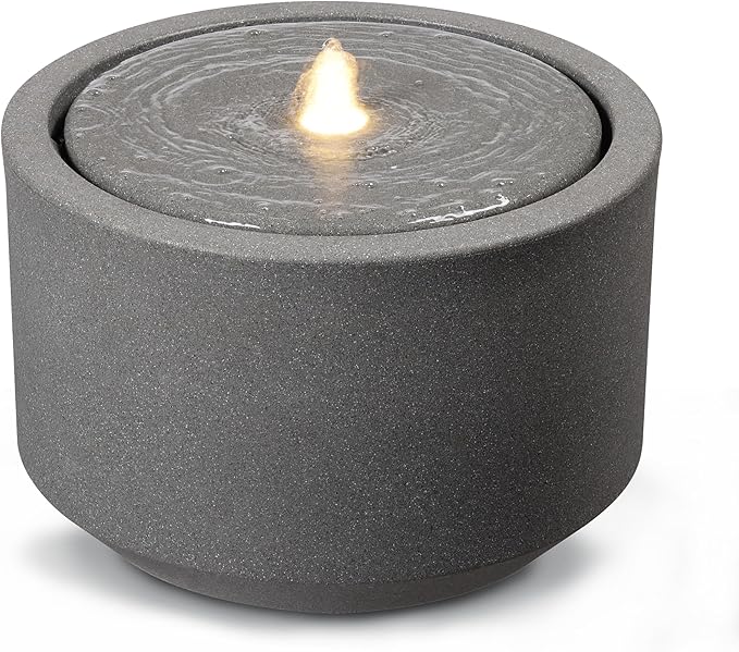 10.23” H Outdoor Water Fountain Made with Eco-Friendly Recyclable Materials, Polyethylene Round Bubbler Outdoor Fountain, Garden Decor with LED Light for Patio, Porch, Backyard-VerdiqueGarden