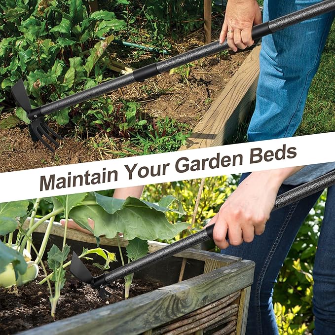 Hoe Garden Tool, 45 Inch Garden Hoe Long Handle for Weeding, Hoe Cultivator 2 in 1 Hand Garden Tools for Gardening Planting-VerdiqueGarden