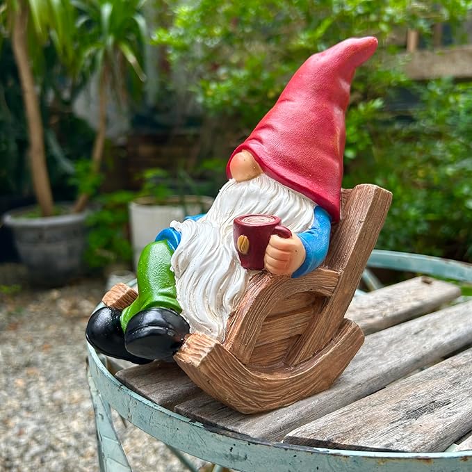 Drinking Coffee Faceless Garden Gnome Statue Decoration 7.1" Figurine Ornament for Indoor Outdoor Home Patio Yard Lawn-VerdiqueGarden