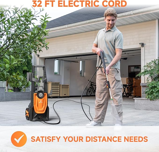 Giraffe Tools Electric Pressure Washer, 2400 PSI 2.3 GPM with 4 Quick-Connect Nozzles, 20FT Hose & Foam Cannon, Powerful Washer for Cars/Road/Driveways/Fences-VerdiqueGarden