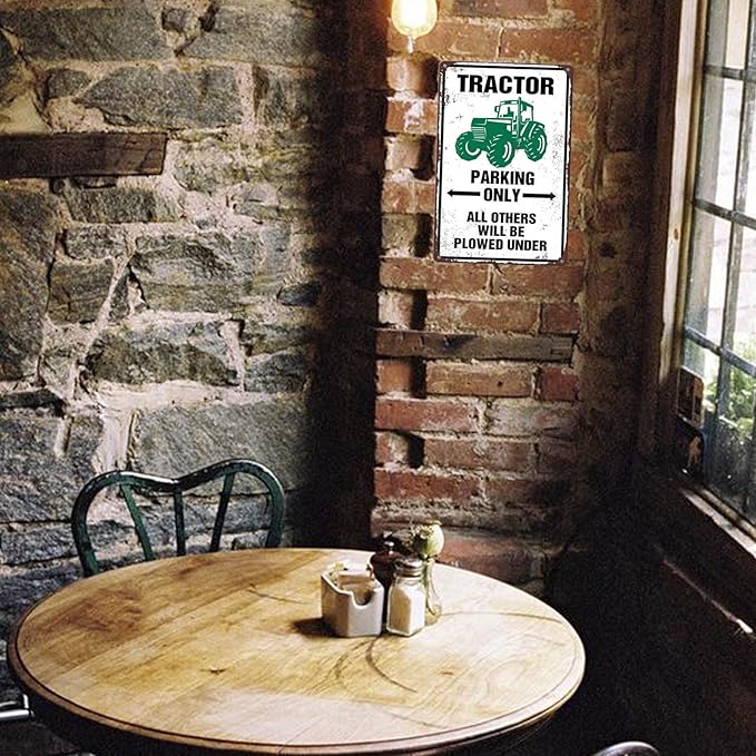 Tractor Tin Signs Antique Tractor Wall Decor Outdoor Tractor Crossing Signs Metal Tractor Parking Only All Others Will Be Plowed Under Sign Tractor Crossing Road Sign Green Tractor Gifts For Men-VerdiqueGarden