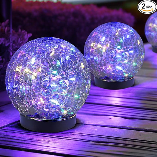 Solar Globe Lights Outdoor Waterproof-Solar Balls Garden-Cracked Glass Ball Solar Lights Outdoor-Solar Orbs Outside-Outdoor Decorations Patio & Yard Lawn Backyard Decor (GUO-XBQ-4-4-4)-VerdiqueGarden