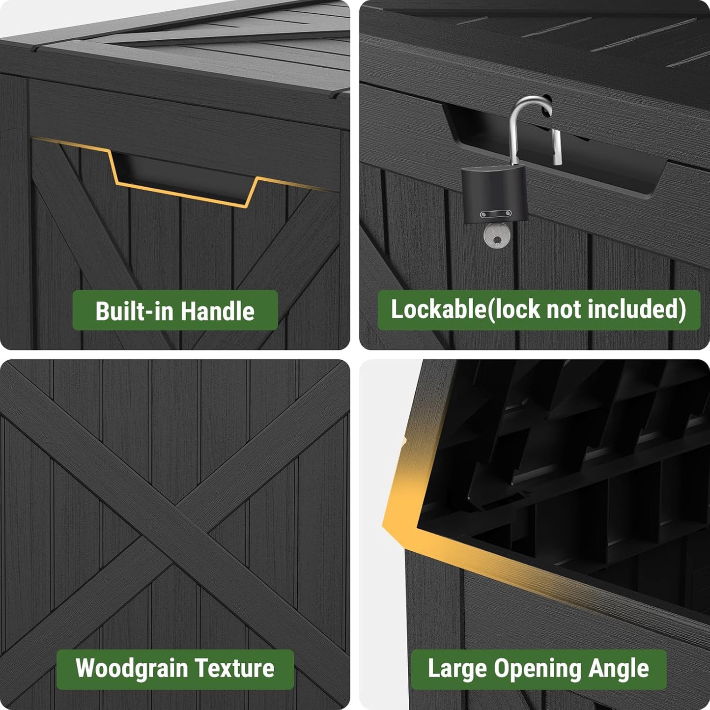 Mars Villa 31 Gallon Deck Box, Outdoor Storage Box Waterproof, Outside Resin Storage Bin for Outdoor Patio Furniture Cushions, Pool Supplies, Garden Tools, UV-Resistant and Weatherproof, Black Barn-VerdiqueGarden