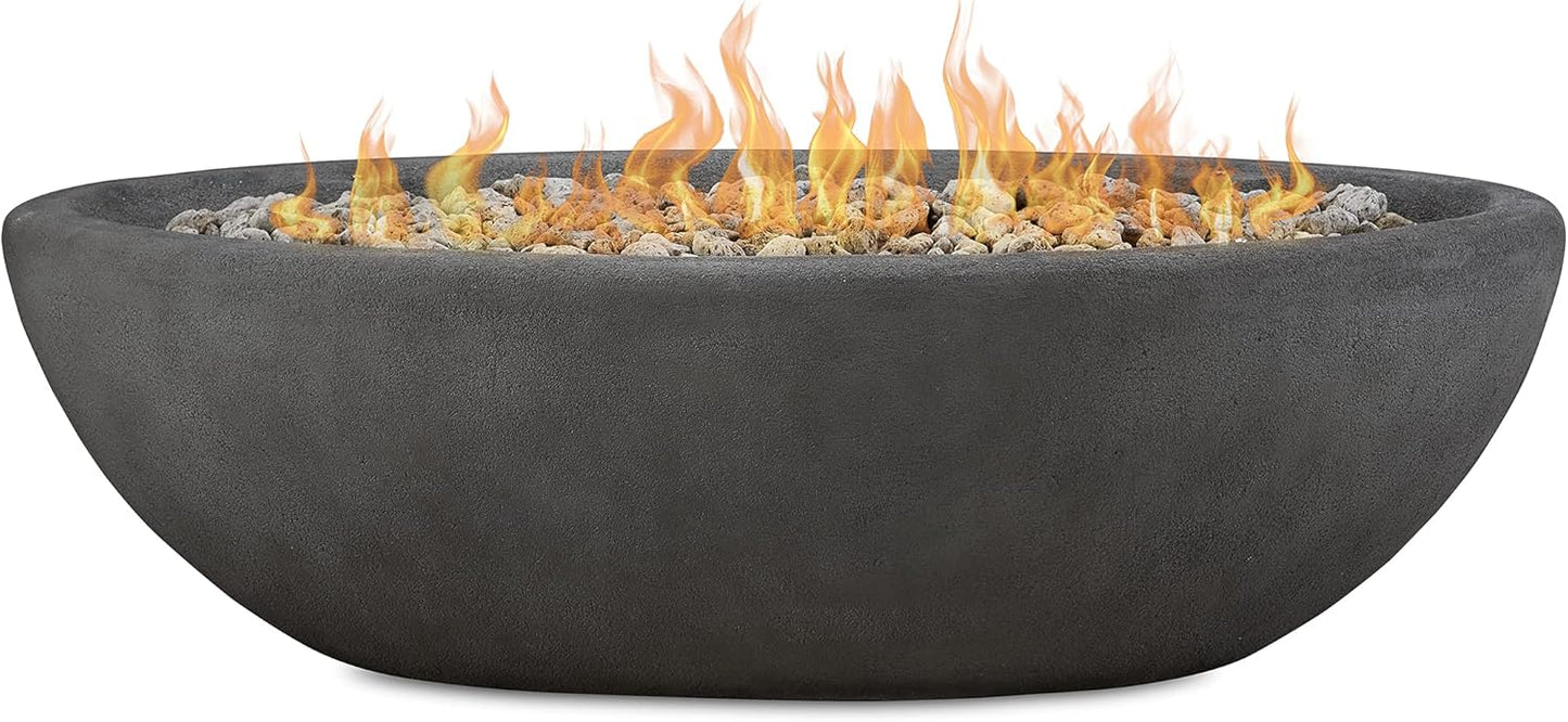 Real Flame Riverside 58" Oval Propane Fire Pit Bowl, Push-Button Ignition, Includes 28" Stainless Steel Burner, Lightweight 50,000 BTUs of Heat - Adjustable Flame Height-VerdiqueGarden