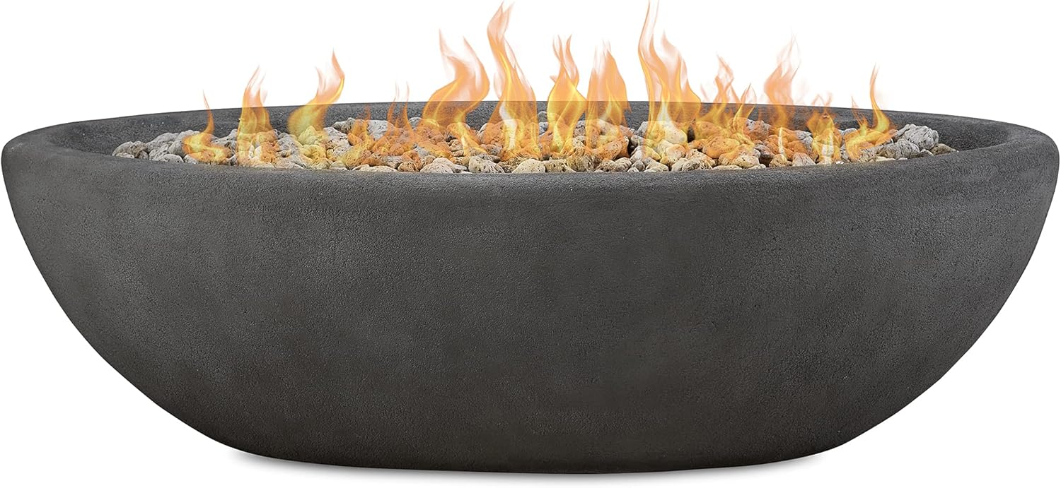 Real Flame Riverside 58" Oval Propane Fire Pit Bowl, Push-Button Ignition, Includes 28" Stainless Steel Burner, Lightweight 50,000 BTUs of Heat - Adjustable Flame Height-VerdiqueGarden