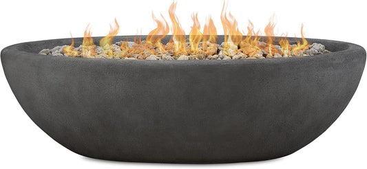 Real Flame Riverside 58" Oval Propane Fire Pit Bowl, Push-Button Ignition, Includes 28" Stainless Steel Burner, Lightweight 50,000 BTUs of Heat - Adjustable Flame Height-VerdiqueGarden