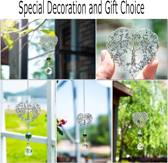 H&D HYALINE & DORA Tree of Life Crystal Suncatchers Crystal Drop Prism Rainbow Maker Hanging for Home Garden Decoration, Heart Shaped-VerdiqueGarden