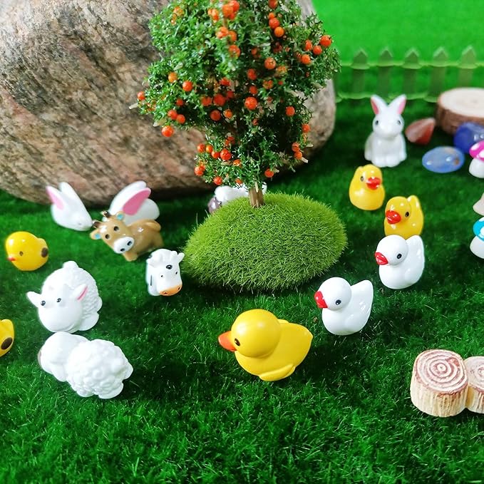 100 Pcs Mini Resin Animals Figures, Mixed Tiny Plastic Animals Figurines to Hide Miniature Fairy Garden Decorations Accessories-VerdiqueGarden