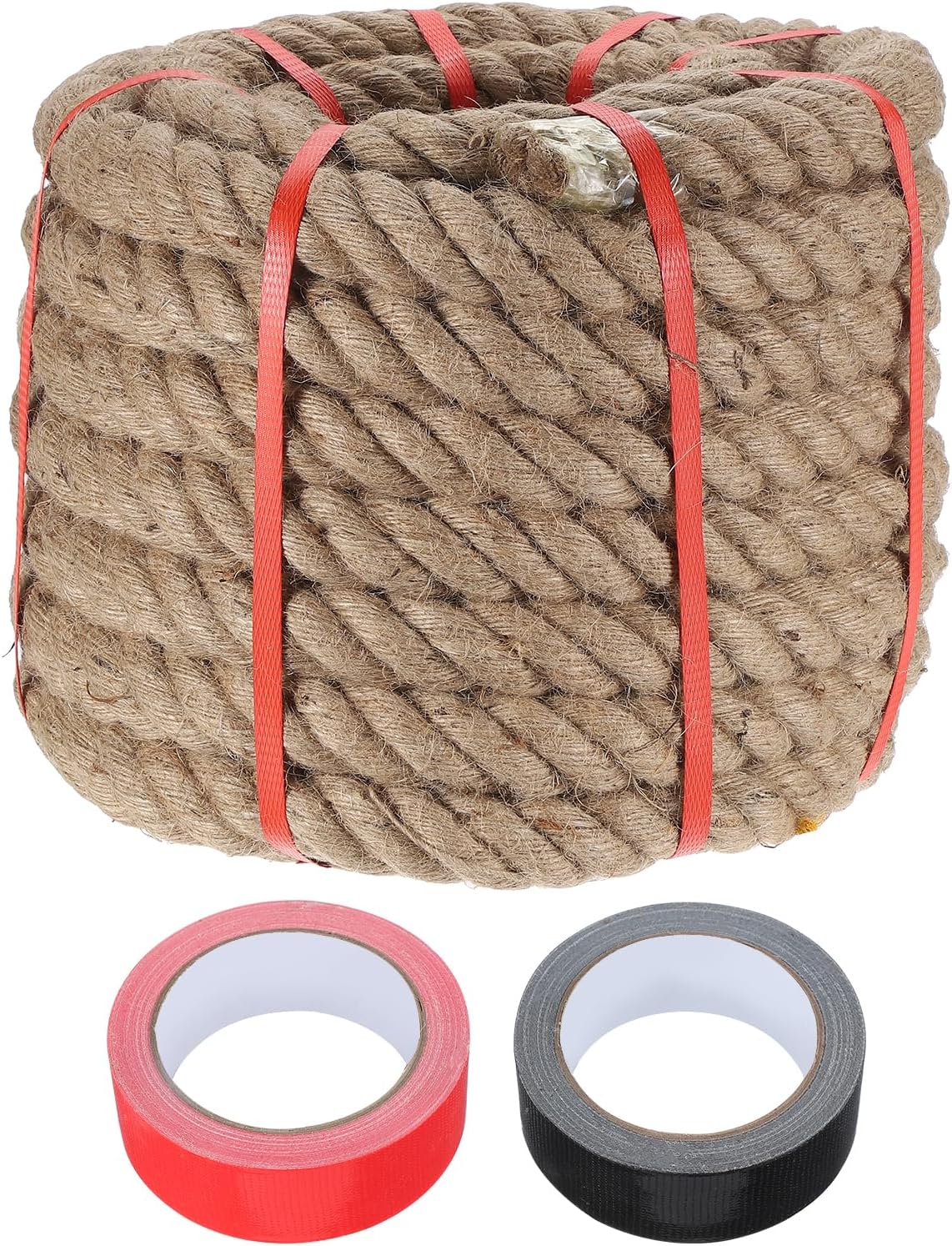 MECCANIXITY Jute Rope 1.4 Inch x 49ft, Thick Twine Rope Ropes Braided Jute Twine Natural Brown Burlap Cord String Heavy Twisted with Tapes for Decorative Crafts Railing Swing Tug of War-VerdiqueGarden