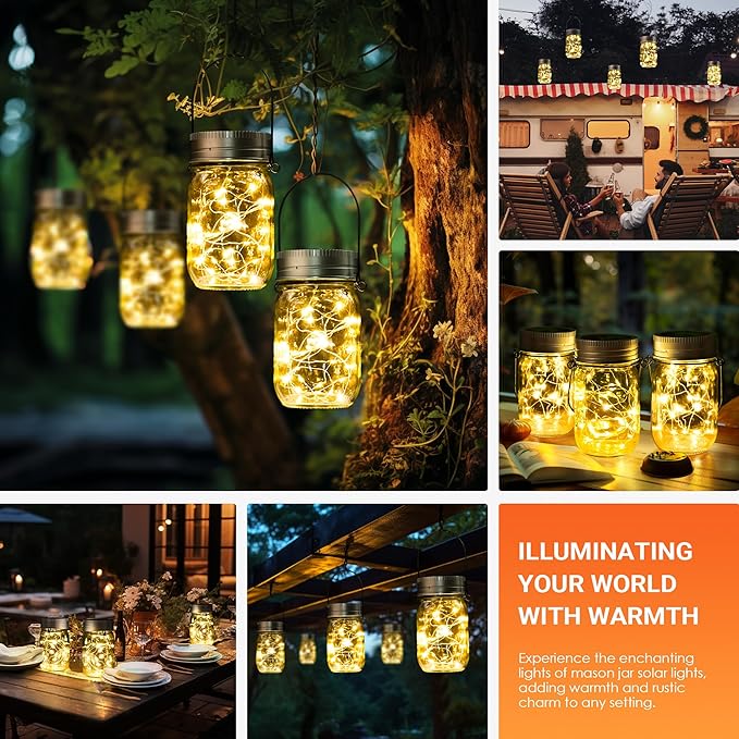 GIGALUMI Solar Mason Jar Lights, 8 Pack 30 Led String Fairy Lights Garden Lights Outdoor Waterproof Hanging Solar Lanterns for Outdoor, Garden, Patio, Lawn, Balcony Decoration-VerdiqueGarden