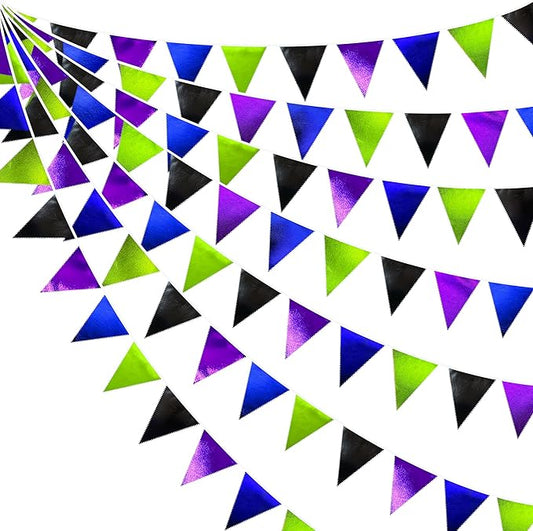 Video Game Party Decorations Black Blue Green Purple Metallic Fabric Triangle Pennant Banner Flag Bunting for Men Boys Birthday Graduations Retirement Wedding Bachelorette Video Game Party Supplies-VerdiqueGarden