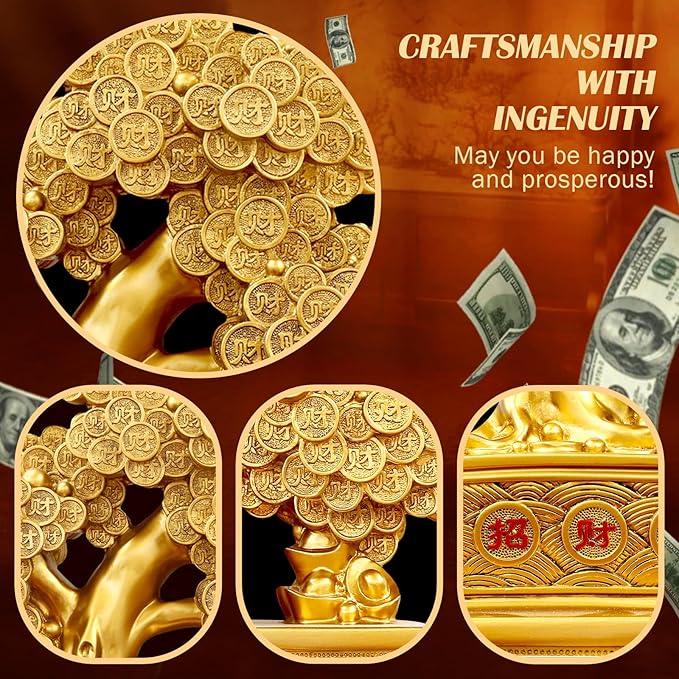 Top Resin Money Tree, Artificial Bonsai Tree - Feng Shui Decor & Gifts for Home, Feng Shui Statue, Chinese New Year Decoration, Chinese Decor & Gifts-VerdiqueGarden
