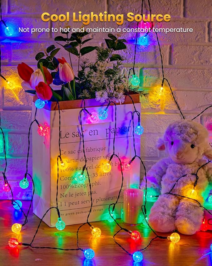 Solar String Lights Outdoor Waterproof, 2-Pack 120 LED 72Ft Total, Crystal Globe Lights with 8 Lighting Modes, Solar Powered Patio Lights for Garden Yard Porch Wedding Party Decor (Multicolor)-VerdiqueGarden