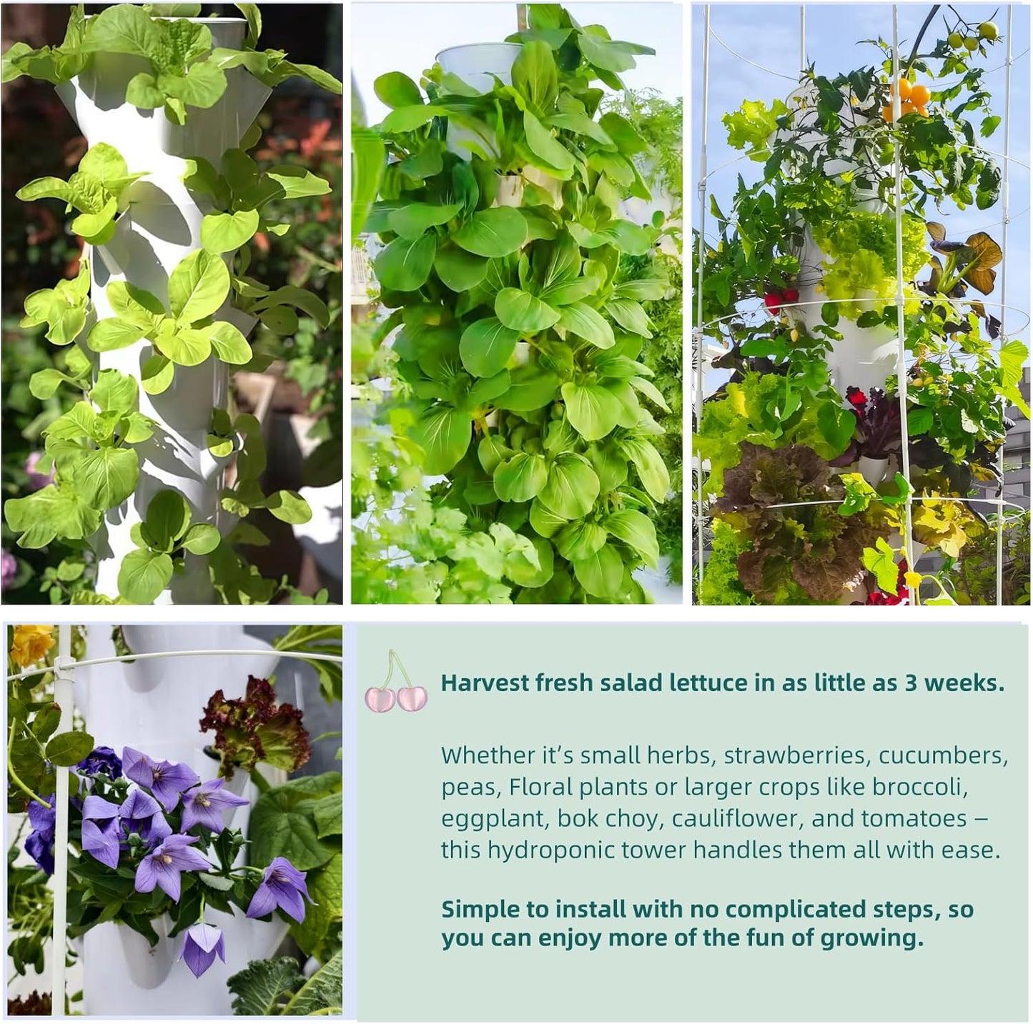 Hydroponic Growing System Kit, Vertical Hydroponic Tower with Trellis, Indoor & Outdoor Herb Garden, Vegetable Tower with 40 Planting Pods, Automatic Timer, Ideal for Gardeners & Beginners-VerdiqueGarden