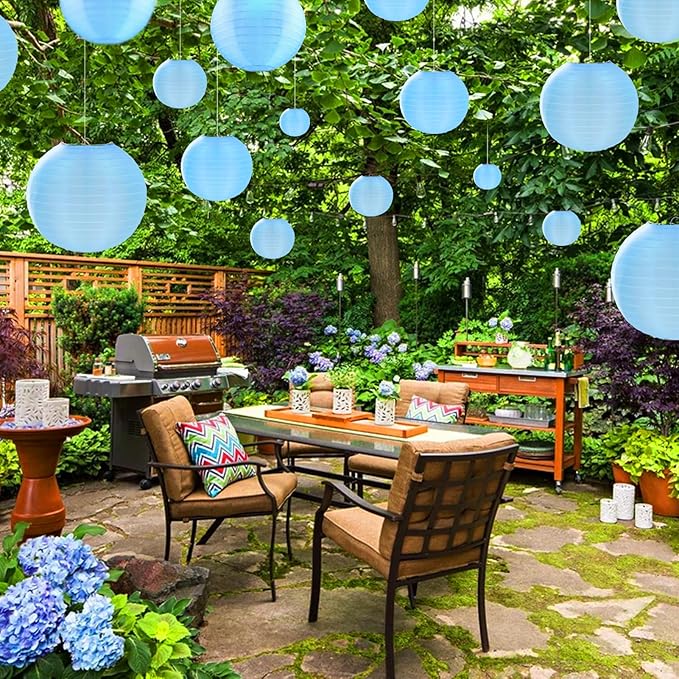 10 Pack Outdoor Silk Lanterns Decorative, 10inch Waterprooof Outside Indoor Chinese Hanging Round Lanterns for Weddings, Birthdays, Parties Decoration(Blue)-VerdiqueGarden