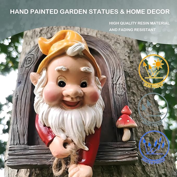 Elenon Climbing Gnomes Tree Faces Decor Outdoor for Yard, Adorable Gnome Tree Hugger Fairy Door Statue for Tree, Funny Garden Tree Peeker Sculpture Yard Patio Art-VerdiqueGarden