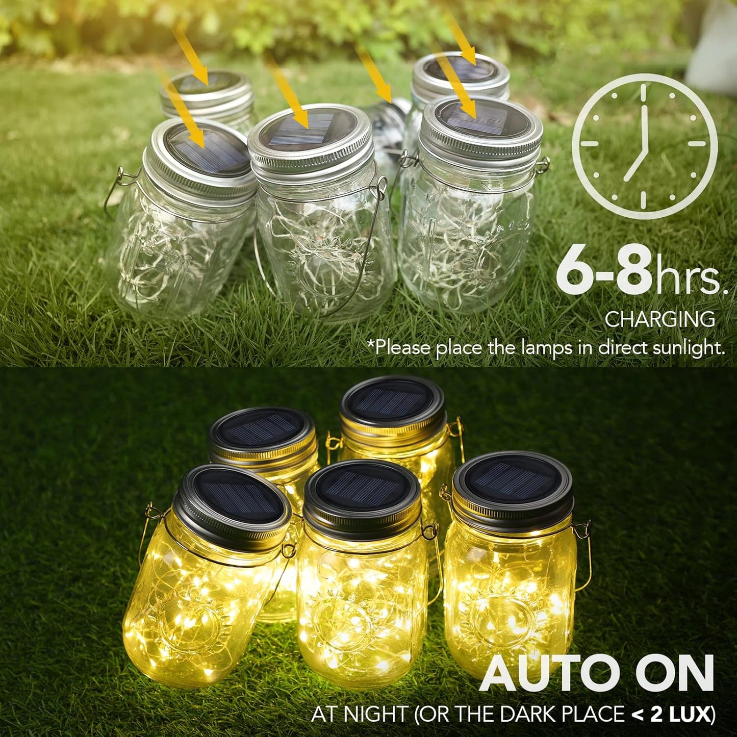 Mlambert Mason Jar Solar Lights -30 LED, 6 Pack Hanging Solar Lanterns Outdoor, Waterproof Fairy Lights for Patio Garden, Warm White-VerdiqueGarden