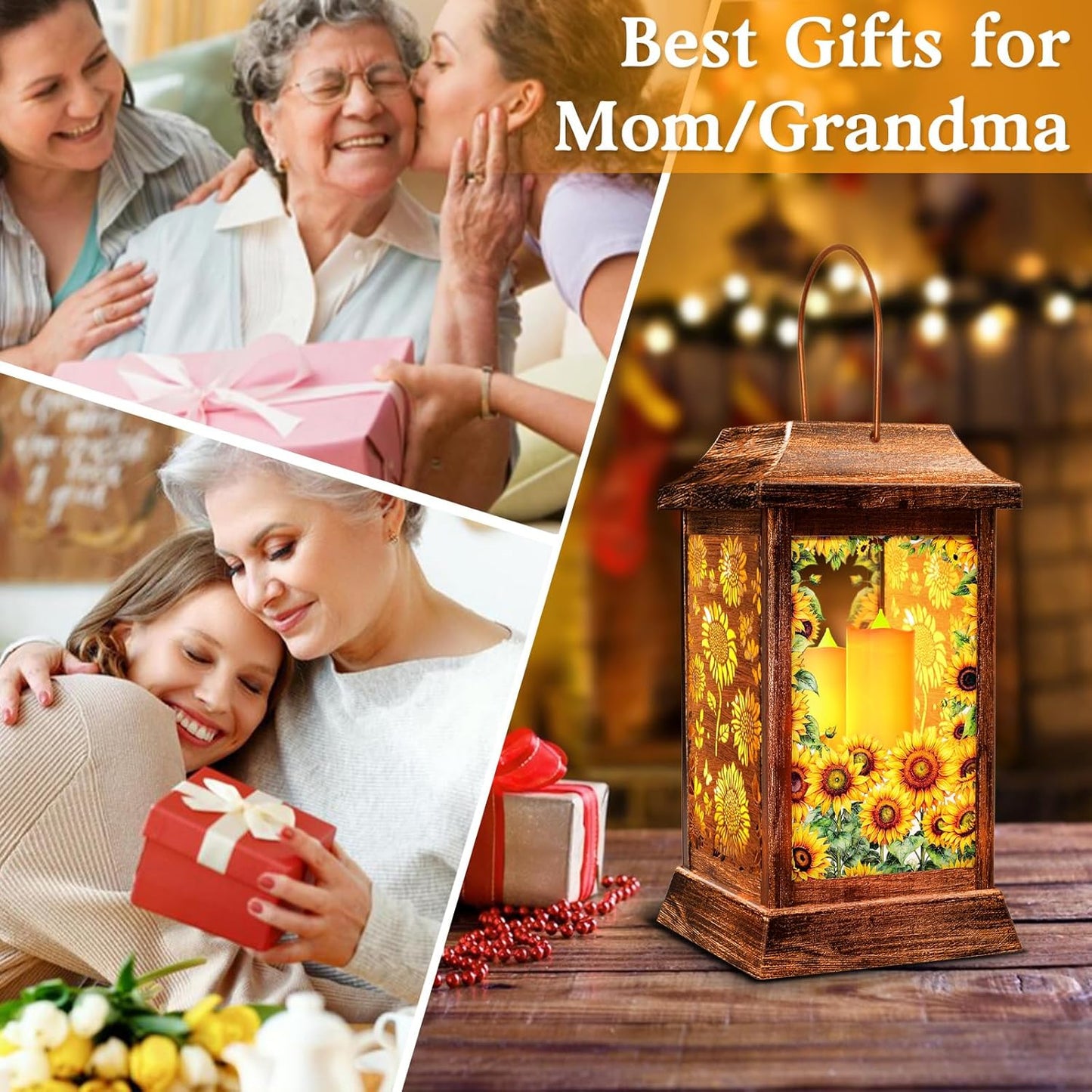 Sunflower Solar Lanterns Outdoor Waterproof, Metal & Glass Hanging Lights Garden Decor, Birthday Gifts for Women Mom Grandma Mothers Day, Decorative Lights for Outside Yard Patio Backyard Porch-VerdiqueGarden