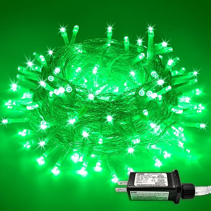 JMEXSUSS Green Lights for St Patrick's Day Decoration, 200 LED Green Christmas Lights Clear Wire, Connectable Green String Lights Indoor Outdoor for Spring Tree Garden St. Patricks Day Decor-VerdiqueGarden