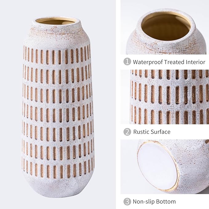 Rustic Ceramic Flower Vase, Terracotta Farmhouse Decorative Vintage Vases, Stone Clay Floral Vase, Concrete Grey Home Decor Vases for Living Room, Entryway, Kitchen, Bedroom, Bathroom Shelf 9.6 Inch-VerdiqueGarden