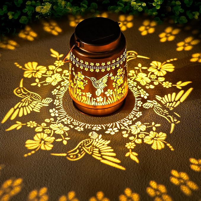 Hummingbird Solar Lanterns Outdoor Waterproof Hanging Solar Lights Gifts for Women Metal LED Lanterns Outside for Garden, Yard, Patio, Lawn, Porch-VerdiqueGarden