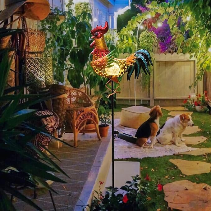 Tryme Rooster Solar Lights Outdoor Decorative Garden Statue Gifts for Chicken Lovers Women Mother Metal Yard Art for Lawn-VerdiqueGarden