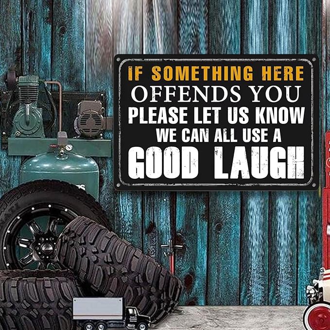 Funny Bar Sign Vintage Metal Tin Signs Man Cave Decor Bar Signs For Home Bar Garage Accessories For Men If Something Here Offends You Please Let Us Know We Can All Use A Good Laugh Sign Kitchen Signs-VerdiqueGarden