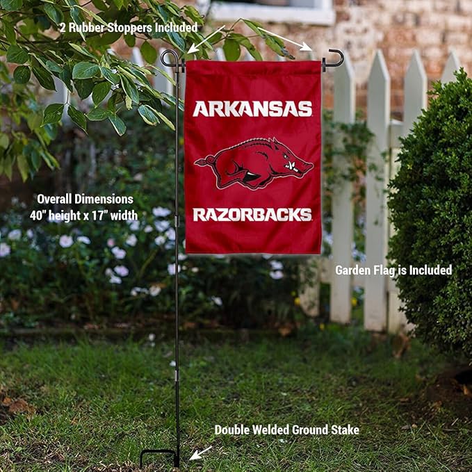 College Flags & Banners Co. Arkansas Razorbacks Garden Flag with Stand Holder-VerdiqueGarden