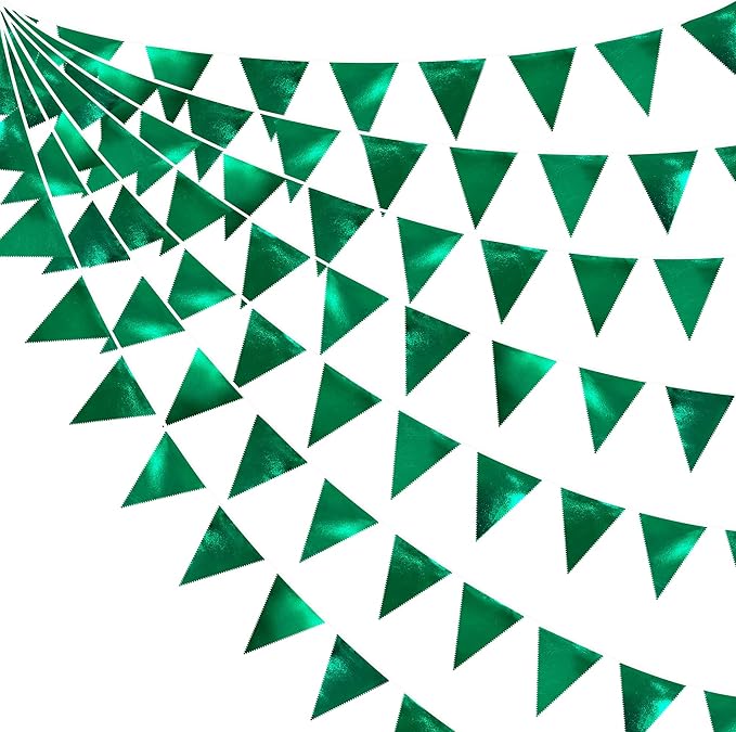 Green Party Decorations Triangle Pennant Banner Flag Dark Green Metallic Fabric Bunting Garland for Graduation Wedding Bridal Shower Birthday Baby Shower Holiday Retirement Game Party Supplies-VerdiqueGarden