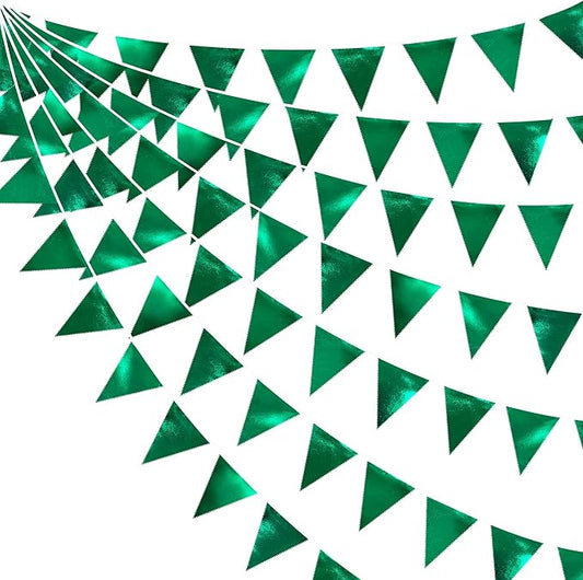 Green Party Decorations Triangle Pennant Banner Flag Dark Green Metallic Fabric Bunting Garland for Graduation Wedding Bridal Shower Birthday Baby Shower Holiday Retirement Game Party Supplies-VerdiqueGarden