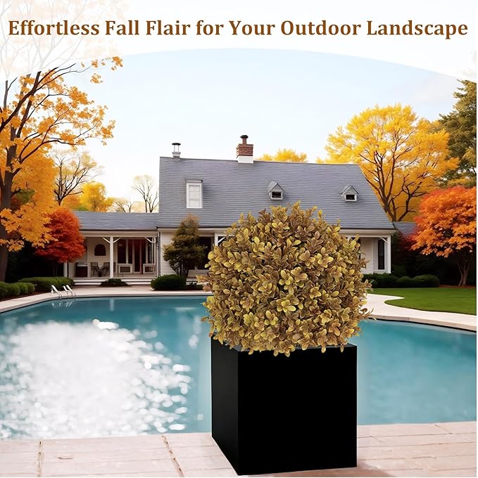 24" Tall Artificial Boxwood Ball Fall Topiary Trees Set of 2, UV Resistant Large Faux Plants Outdoor, 2ft Fake Bushes and Shrubs Look Real with Stake for Front Porch Outside Planter Backyard Decor-VerdiqueGarden