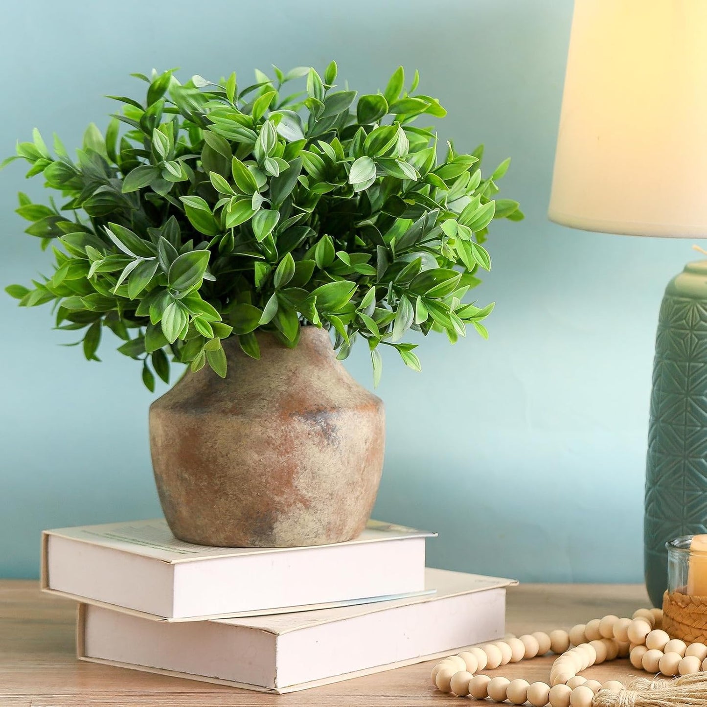 Mitt&Ditt Ceramic Flower Vase, 5.3 inch Pottery Farmhouse Rustic Vase, Handcrafted Weathered Vases, Small Flower Terracotta Vases for Home Decor, Living Room, Table, Shelf, Mantel, Neutral-VerdiqueGarden