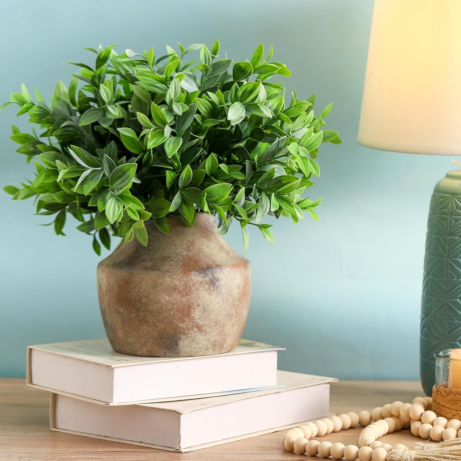 Mitt&Ditt Ceramic Flower Vase, 5.3 inch Pottery Farmhouse Rustic Vase, Handcrafted Weathered Vases, Small Flower Terracotta Vases for Home Decor, Living Room, Table, Shelf, Mantel, Neutral-VerdiqueGarden