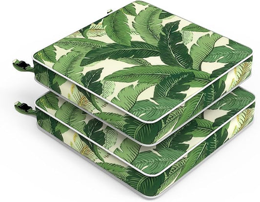 LVTXIII Patio Chair Cushions 19"x19"x3", Water-Repellent Outdoor Seat Cushions for Patio Furniture, Square Chair Pads with Ties for Home Garden Decoration, Set of 2, Swaying Palms Green-VerdiqueGarden