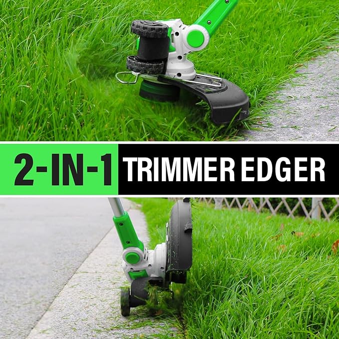 SOYUS Weed Wacker Battery Operated, 12 Inch String Trimmer Cordless, 20V Weed Wacker Electric with Battery and Charger, Lightweight Edger Trimmer with 8 Pcs Replacement Spool Trimmer Lines-VerdiqueGarden