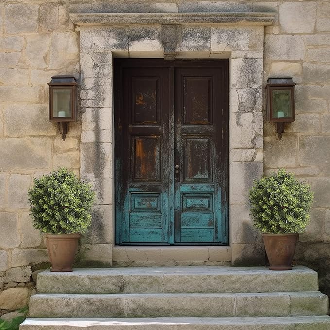 Artificial Topiary Ball Tree, 2 Pack Artificial Plants Outdoor, Ball Shaped Boxwood Topiary, Artificial Shrubs Potted for Indoor and Outdoor (22inch)-VerdiqueGarden