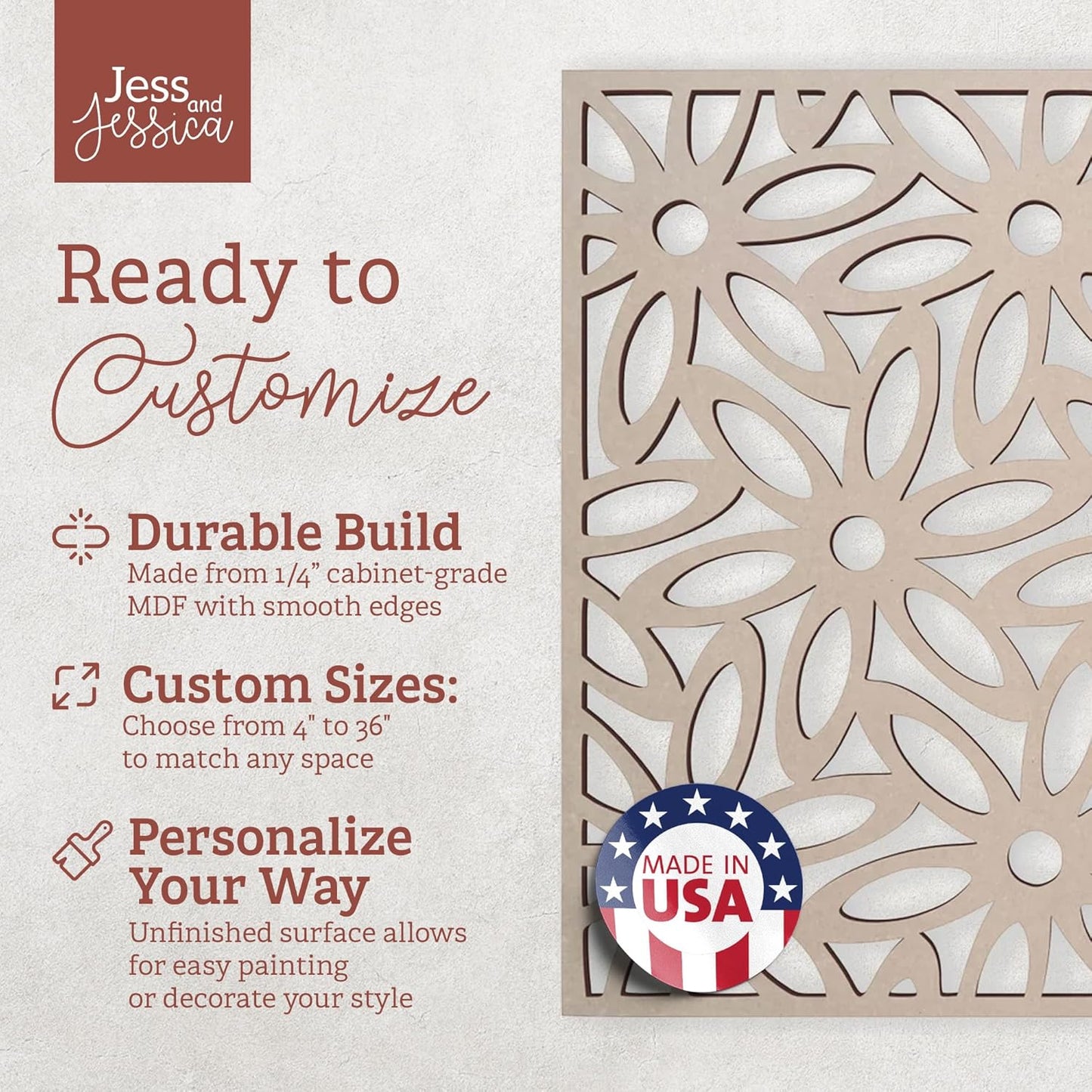 Jess and Jessica Lattice Panels-Decorative Wood Panels, Wood Lattice Panels for Outside, Privacy Screen for Patio Outdoor, Window, Cabinets, Fretwork Wall Panels- Custom Size Lattice Panel Screen-VerdiqueGarden