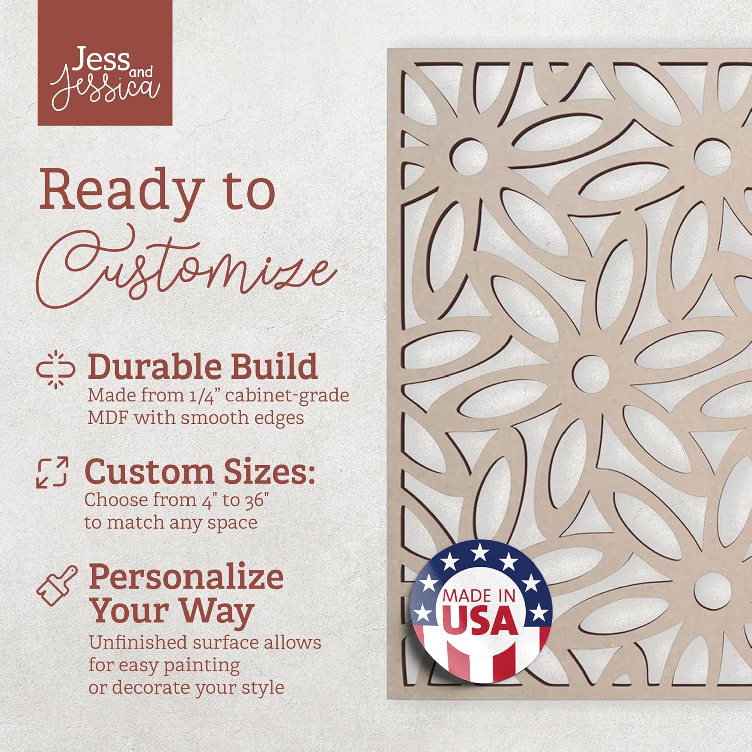 Jess and Jessica Lattice Panels-Decorative Wood Panels, Wood Lattice Panels for Outside, Privacy Screen for Patio Outdoor, Window, Cabinets, Fretwork Wall Panels- Custom Size Lattice Panel Screen-VerdiqueGarden