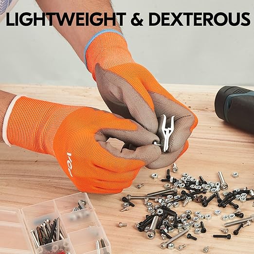 Vgo... 15-Pairs Safety Work Gloves, Gardening Gloves, Polyurethane Coated, Dipping Gloves, Latex Free (Size M,Orange, PU2103)-VerdiqueGarden