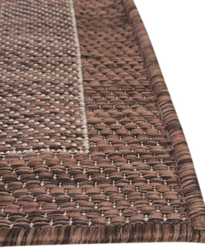 Unique Loom Outdoor Border Collection Area Rug - Soft Border (5' 3" x 7' 1" Rectangle Brown/Ivory)-VerdiqueGarden