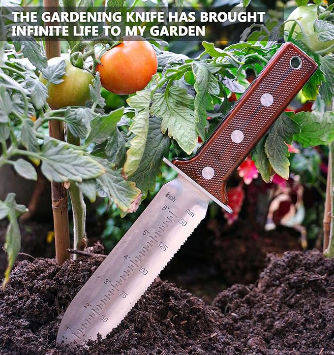 Hori Hori Garden Knife Tool - Stainless Gardening knife,With Sheath Soil Knife,Weeding Knife Yes Garden Digging, for Gardeners 2PACK-VerdiqueGarden