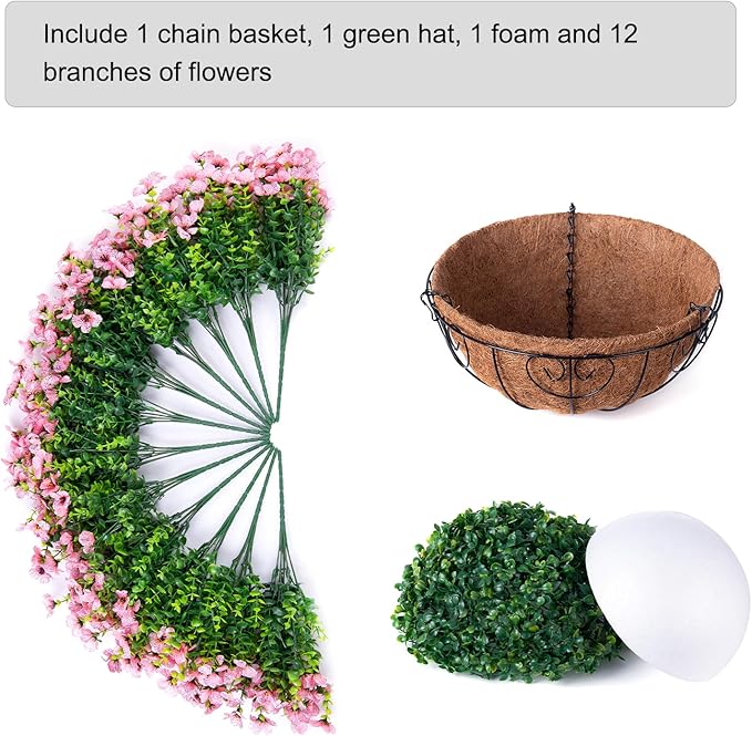 Artificial Fake Hanging Plants Flowers with Basket Outdoor Spring Decor, Faux Silk Pink Daisy in Pot Planter Realistic UV Resistant for Porch Home Indoor Patio Balcony Garden Yard-VerdiqueGarden