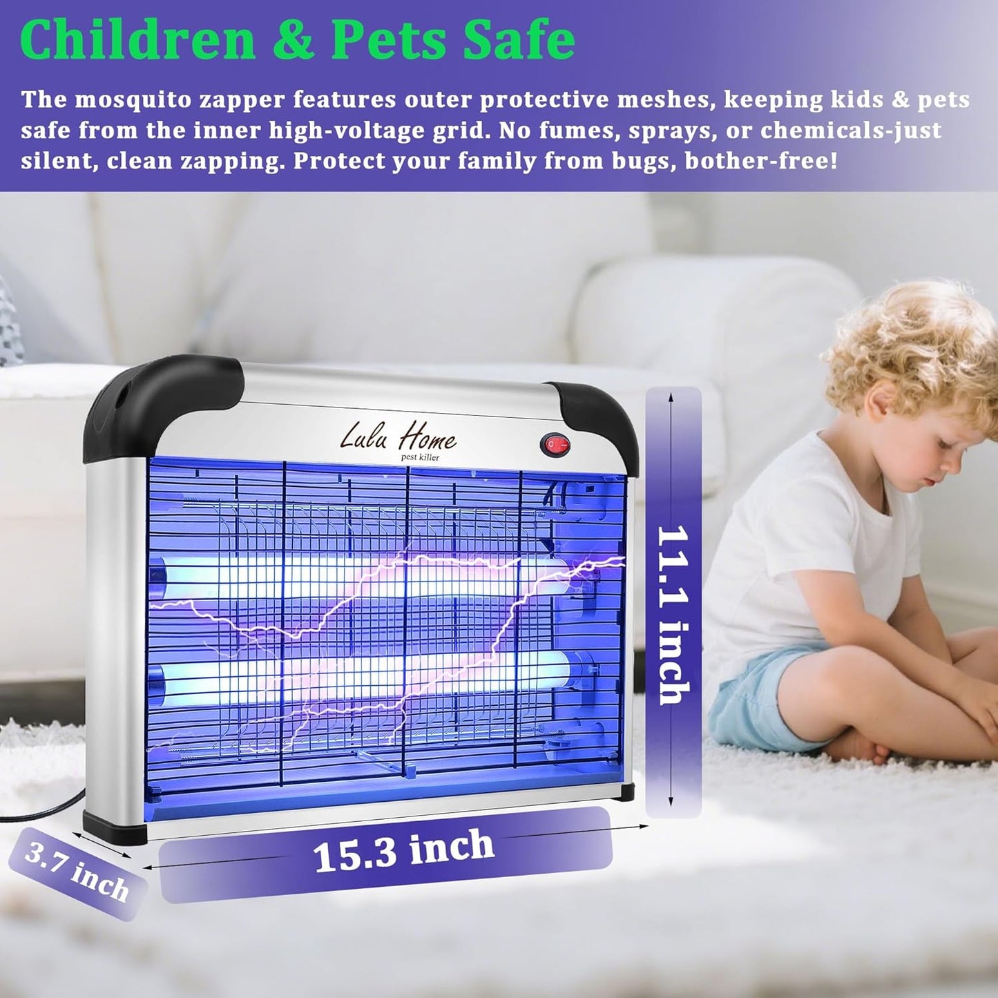 Lulu Home Electric Bug Zapper, Aluminium Indoor Insect Killer for Mosquito, Bug, Fly with Powerful 2800V Grid 20W Bulbs-VerdiqueGarden
