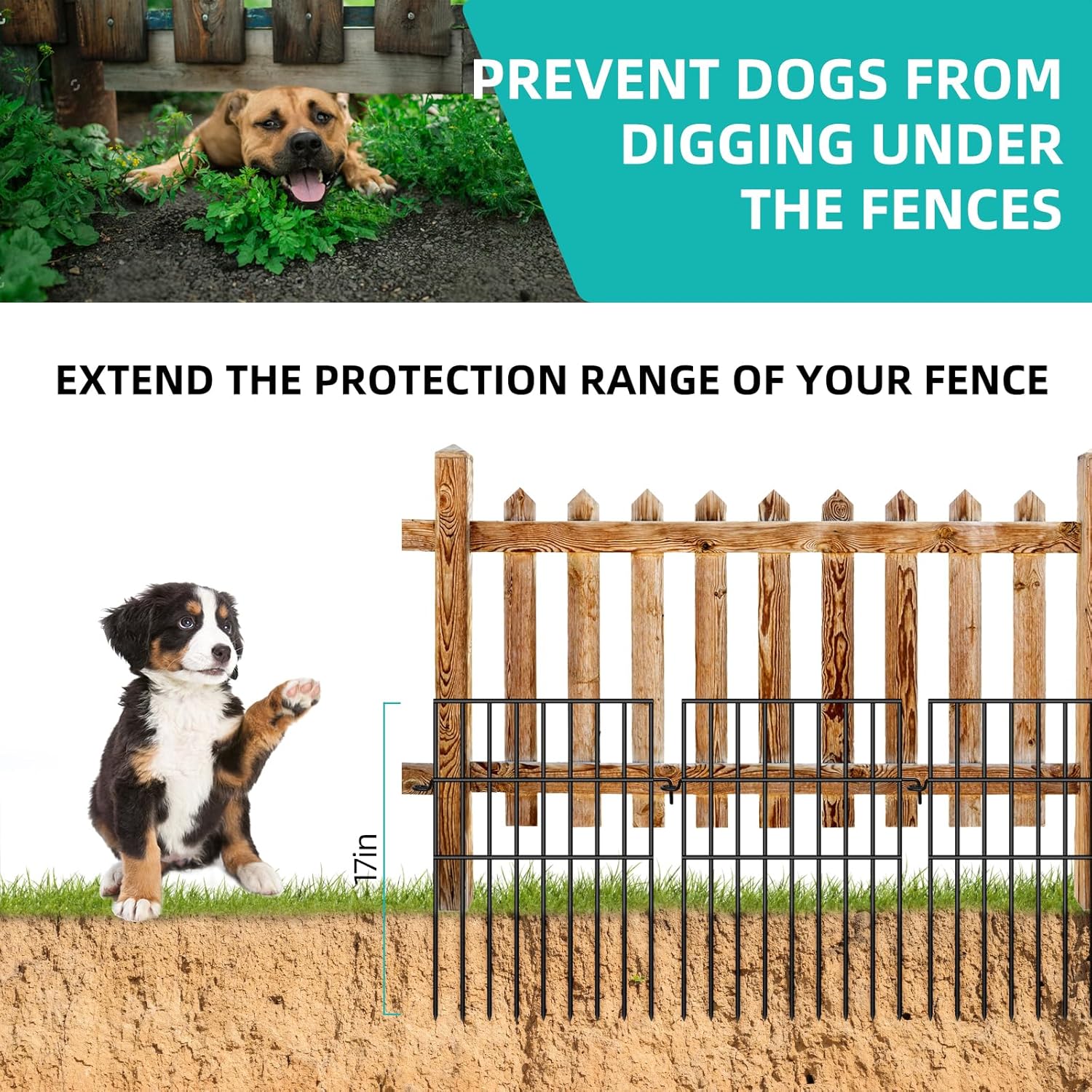 Animal Barrier Fence, 10 Panels No Dig Fences, 17in(H) X 10.8ft(L) Garden Fence Animal Barrier for Rabbits and Dog Under Fencing Barrier, Rustproof Metal Fences Border for Outdoor, Yard, Patio-VerdiqueGarden