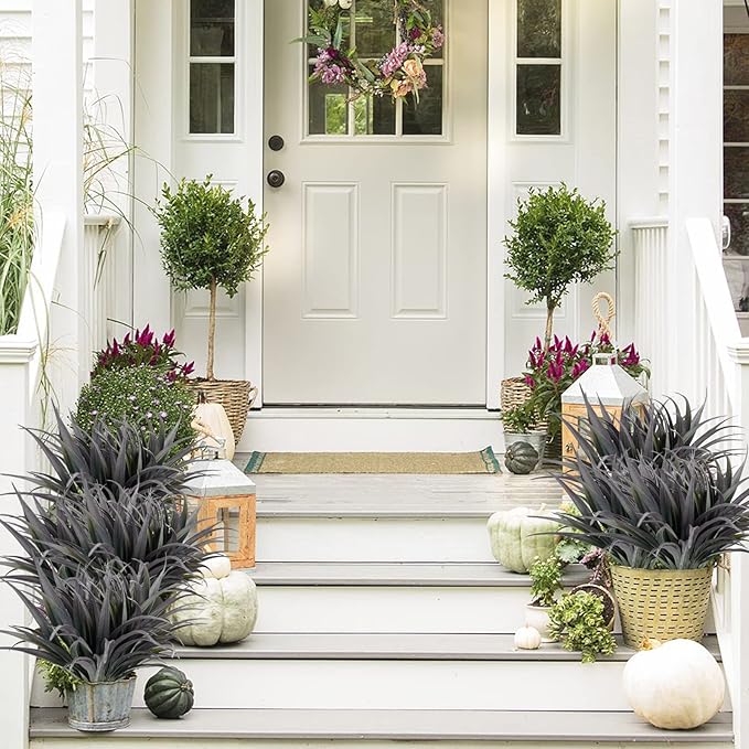 16Pcs Artificial Grass Fake Plants 17.3in Outdoor Plants UV Resistant Faux Greenery Stems Fake Grass for Home Window Garden Office Patio Pathway Front Porch Décor Green & Black-VerdiqueGarden