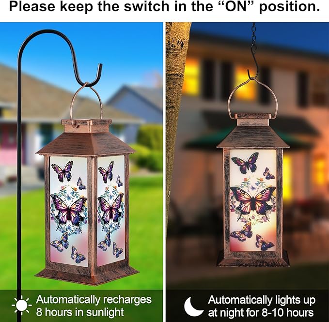 Solar Lantern Outdoor Waterproof Butterfly Garden Decor Birthday Gifts for Women Mom and Grandma Solar LED Plastic Decorative Hanging Light for Yard(Butterfly)-VerdiqueGarden