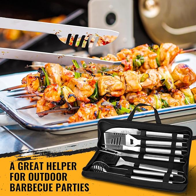 BBQ Grill Tools Set 16-inch Heavy Duty, 6 Pcs- Barbecue Utensils Kit for Camping, Kitchen, Outdoor Cooking,Suitable as a Gift for Men, Fathers, Friends-VerdiqueGarden