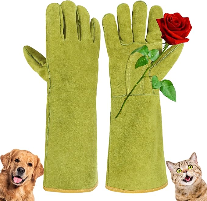 HANDLANDY Animal Handling Gloves, Bite Proof Cat Gloves, Ideal for Rose Pruning, Gardening, Falconry, Pet Grooming (Ginger yellow, 16 Inches)-VerdiqueGarden