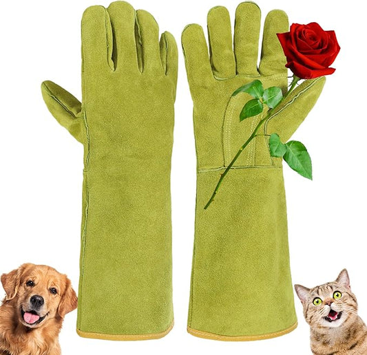 HANDLANDY Animal Handling Gloves, Bite Proof Cat Gloves, Ideal for Rose Pruning, Gardening, Falconry, Pet Grooming (Ginger yellow, 16 Inches)-VerdiqueGarden
